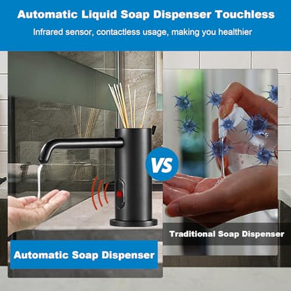 Touchless Automatic Soap Dispenser for Kitchen Bathroom Sink Built in Liquid Commercial Electric Soap Dispenser with Bottle and Pump Matte Black - color: Matte Black-liquid