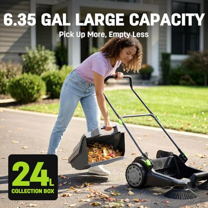 STEELITE Walk-Behind Hand Push Floor Sweeper, 26.8" Sweeping Width Floor Sweeper Manual Non-Electric, 6.35 Gal Waste Container, Angle & Height Adjustable Folding Handle for Walkway, Yard