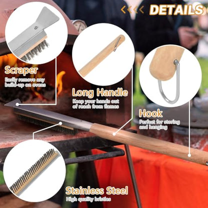 Aolso Pizza Oven Brush, 21" Brush and Stainless Steel Scraper for Pizza Stone, BBQ Grill Cleaning Brush Non Scratch Heat Proof Stainless Steel Bristles with Screwdriver for Pizza Oven Accessories - size: 21" Stainless Steel Bristles