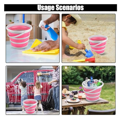 GLSOWEE Car Collapsible Bucket, 10L 2.6 Gallon Folding Bucket Auto Cleaning Plastic Water Bucket, Foldable Portable Bucket Space Saving for Indoor Outdoor Car Wash Garden Camping (Pink)