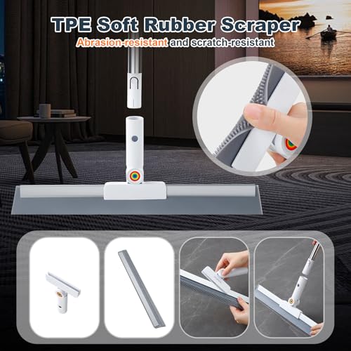 Rubber Squeegee Broom for Floor,Upgrade 62" Long Handle Window Squeegee, 2 Cleaning Cloths, Silicone Pet Hair Remover,Magic Squeegee Broom Removes Water Spots, Stains, Grease, and Glass Surfaces. - size: L-3 in 1