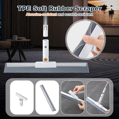 Rubber Squeegee Broom for Floor,Upgrade 62" Long Handle Window Squeegee, 2 Cleaning Cloths, Silicone Pet Hair Remover,Magic Squeegee Broom Removes Water Spots, Stains, Grease, and Glass Surfaces. - size: L-3 in 1