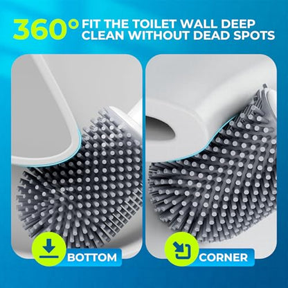Silicone Toilet Brush, L-Shaped Toilet Brush and Holder Set, Bathroom Toilet Brush with Long Non-Slip Handle, Wall Mounted or Floor Standing Design, for Home and RV Use - size: 2 Pack | L-Shaped Brush Head, Non-Slip Handle