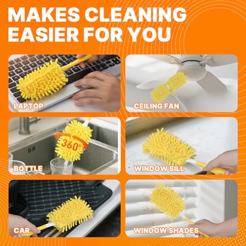 Reusable Duster Pads Compatible with Swiffer Hand Duster, 360 Duster Refill, Dusters Heavy Duty Refills, Microfiber Dusters Refills for Swiffer 3ft 6ft Extended Handle, 2 Pack (Handle is Not Included) - color: 2 Pack (Yellow)