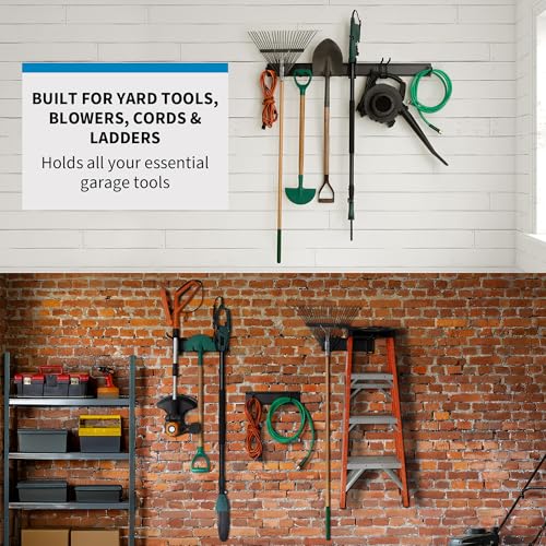 Precision Defined Garage Tool Organizer Wall Mount 48 inches, 330 lbs Capacity, Garden Tool Organizer, Garage Storage Rack, Shed Organizer, Garage Organizer with Adjustable Hooks, Shovel, Rake Holder