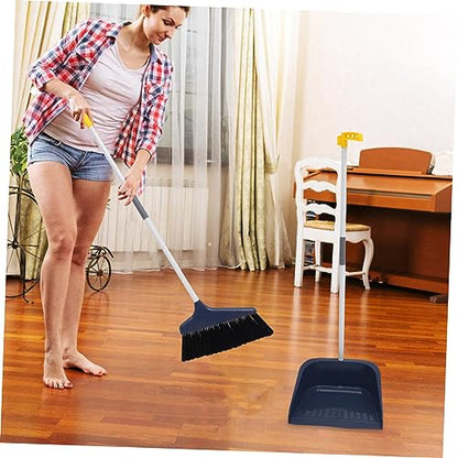BESTonZON Broom and Dustpan Set for Home Long Handle Dust Pan and Broom for Indoor Outdoor Heavy Duty Broom Dustpan Set for Kitchen Lobby Office Upright Standing Dustpan Blue