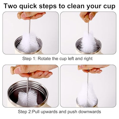 2pcs Water Bottle Cleaning Brush Set, Long Wooden Handle Brush with Straw Cleaner Water Bottle Cleaning Kit for Stanley Cup Tumblers Travel Mugs & Other Bottles