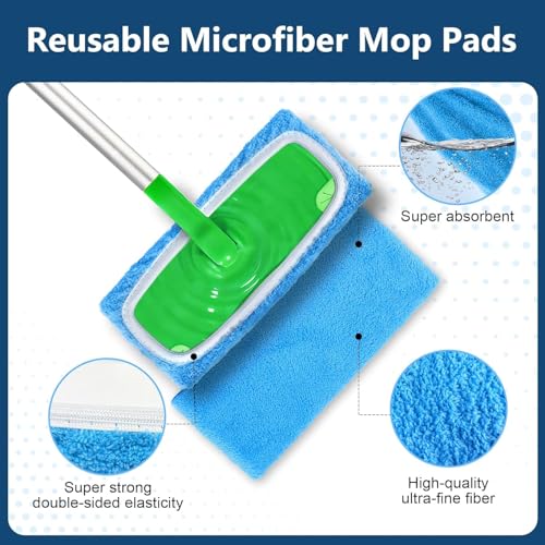 Reusable Mop Pads Fit Swiffersweeper, 6 Pack Reusable Microfiber Mop Pads, Washable Dry Sweeping Cloths & Wet Swifferpads Refills for Hardwood & Multi - Surface Floor Cleaning A