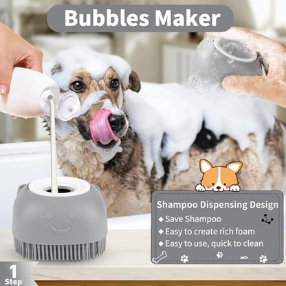 Comotech 6PCS Dog Bath Brush & Dog Toothbrush | Adjustable Handle Shampoo Brush & Scrubber for Short & Long Haired Dogs & Cats | Effectively Solve Odor & Stain Removal Problems (Gray Gray Black) - color: Gray Gray Black