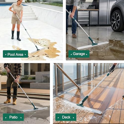 29"-49" Telescopic Pole Floor Squeegee for Concrete Floor, 21.85" Wide Heavy-Duty Squeegee with Detachable Stiff Brush, Large Squeegee Broom for Tile Floor, Garage, Swimming Pool, Bathroom - size: 21.9" wide