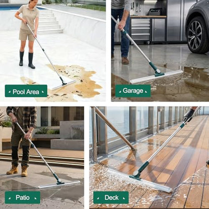 29"-49" Telescopic Pole Floor Squeegee for Concrete Floor, 17.7" Wide Heavy-Duty Squeegee with Detachable Stiff Brush, Large Squeegee Broom for Tile Floor, Garage, Swimming Pool, Bathroom - size: 17.7" wide