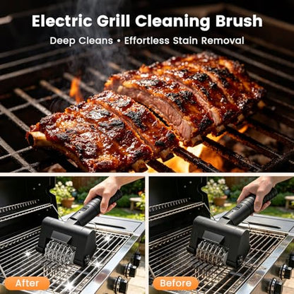 Electric Grill Brush, Electric Grill Cleaner Brush for Outdoor Grill, Cordless Rechargeable BBQ Grill Cleaning Brush, 450 RPM Power Barbecue Grill Brush, Motorized Grill Brush with Built-in LED Light
