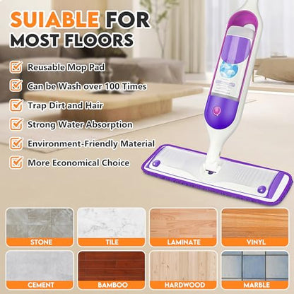Reusable Mop Pads Compatible with Swiffer PowerMop, Microfiber Pads Replacement Washable Refills Pads for Dry Wet Cleaning, Spray Mops Pads Floor Mop Head for Hardwood Cleaning, 7 Pack