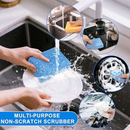 Extra Large Dish Sponges Kitchen for Cleaning, Natural Cellulose Sponges Reusable and Biodegradable, Non Scratch Sponge for Dishes Household Use (3-Pack) - color: Yellow / White / Blue
