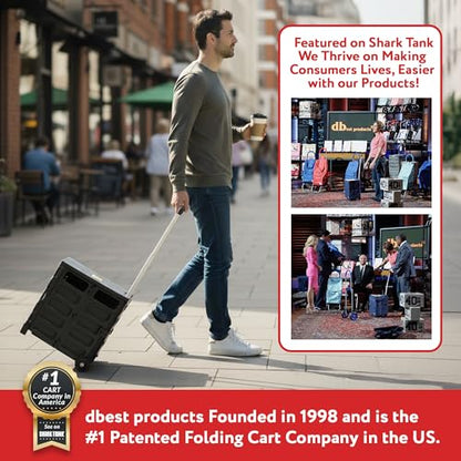 dbest products Quik Cart Pro Wheeled Rolling Crate Teacher Utility with seat Heavy Duty Collapsible Basket with Handle, Aluminum, Black - color: Black, style: Pro