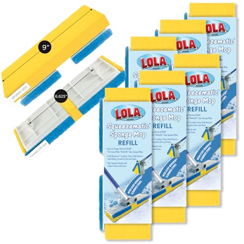 LOLA Squeeze Matic Butterfly Sponge Mop Refill, 9", 6 Pack Replacement Head, Floor Cleaning, Comparable w/Quickie Type S Sponge Mop Refill - size: 6 Pack, style: Foam Sponge