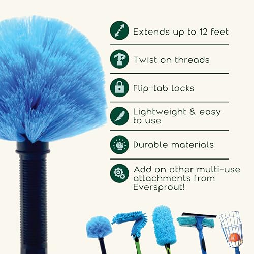 EVERSPROUT Twist-On Cobweb Duster (Soft Bristles) | Indoor & Outdoor use Brush Attachment | Fits Standard 3/4 inch Threaded Poles | Brush Only (Pole Sold Separately) | Spider Cobweb Duster Head
