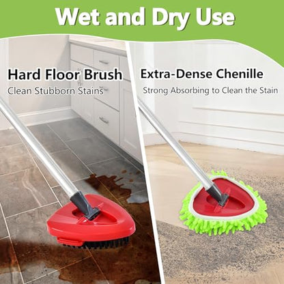 Chenille Mop Heads Replacements for Ocedar, Mop Replace Head for O Cedar Mops, Chenille Duster for O Cedar Easywring 1 Tank Spin Mops Includes 3 Pack Chenilles Pad Refills,2 Scrub Brush