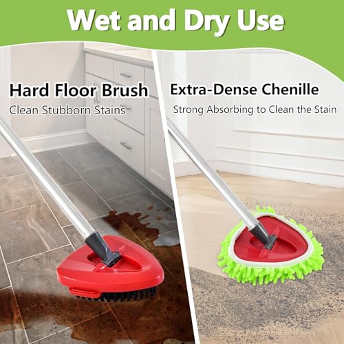 Chenille Mop Heads Replacements for Ocedar, Mop Replace Head for O Cedar Mops, Chenille Duster for O Cedar Easywring 1 Tank Spin Mops Includes 3 Pack Chenilles Pad Refills,2 Scrub Brush - color: Green