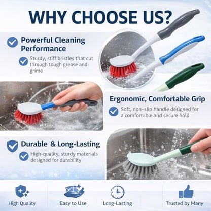 Dish Kitchen Sink Cleaning Brush | Tough Bristle Scrubber with Comfortable Grip | Bathroom Tile & Utensil Cleaner | Multipurpose Household Cleaning Tool | Pack of 2 - style: Long Handle Sink Brush Pack of 2