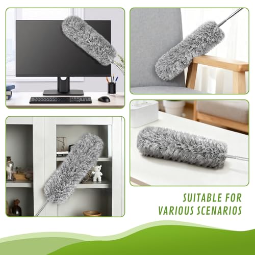 12-Piece Microfiber Feather Duster with Extension Pole (16.1" to 100), Ceiling Fan Duster for Ceiling Fan, Flat Duster for Under Appliances, Chenille & Cobweb Duster for Cobweb, Wall, Furniture - color: 12-piece Set With Ceiling Fan Cleaner