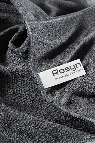 Rosyn Premium 420 GSM Microfiber Cloth Black 16x16 Inches - Luxury Scratch-Free Detailing Towel for Cars, Yachts, Boats & Watches - Ultra Soft, Lint-Free, Highly Absorbent (Large, 12, Count) - size: Pack of 12