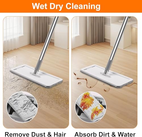 Mop Pads Mop Head Refill Washable Wet/Dry Mops Flat Compatible with Most 11-13" Hook and Loop (Velcro) Flat Mops.System Floor Care System (F-Padsx6) - size: F-Padsx6