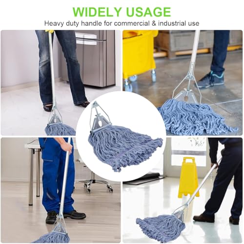 Mop Handle Commercial Heavy Duty - 57 Inch Industrial Metal Mop Stick Replacement for Floor Cleaning - Professional Mops Head Replacement Holder - color: Green 1 - Metal Clamp