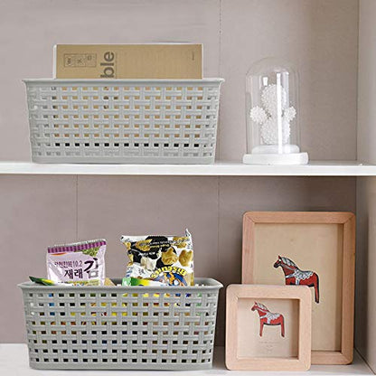 6-Pack Woven Plastic Storage Baskets, 10.03" x 7.55" x 4.09", Lightly Gray