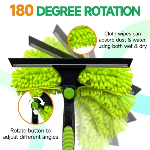 Professional 152" Window Squeegee Cleaner Tool with Extension Pole, 2-in-1 Squeegee for Window Cleaning Kit with Scrubber and Rotating Head, Window Cleaner for Car, Sliding Door, Shower Glass Door