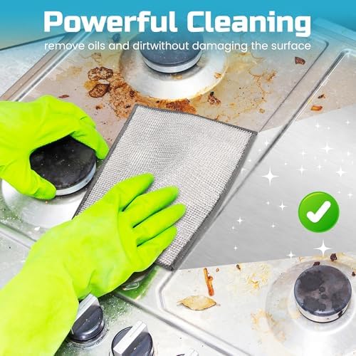 12 Counts Wire Dishwashing Rags,Multipurpose Non Scratch Wire Dishcloth for Wet and Dry.Reusable Wire Cleaning Cloths for Kitchen, Sinks, and Pans,Cleaning Tool for Pot, Dimensions(7.87X7.87)
