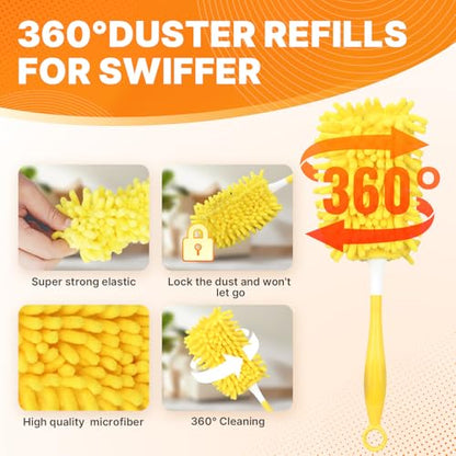 Reusable Duster Refill Compatible with Swiffer Hand Duster, 360 Heavy Duty Duster Refills, Microfiber Washable Dusters Refills for Swiffer Duster Extended Handle, 4 Pack (Handle is Not Included) - color: 4 Pack (Yellow)