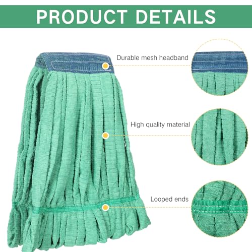 Lallisa 2 Pcs Commercial Mop Head Replacement 18 Oz Tube Microfiber Mop Heads for Floor Cleaning Industrial Mop Heads Looped End Wet Mop Head Refill for Home Commercial Industrial Use (Green) - color: Green