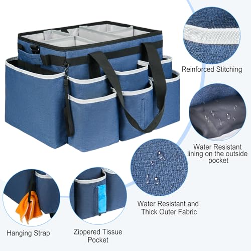 Large Rolling Cleaning Caddy Bag with Detachable Trolley,Cleaning Cart on Wheels with Shoulder Strap,Cleaning Supplies Organizer for Housekeepers,Blue - color: Blue
