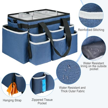 Large Rolling Cleaning Caddy Bag with Detachable Trolley,Cleaning Cart on Wheels with Shoulder Strap,Cleaning Supplies Organizer for Housekeepers,Blue - color: Blue