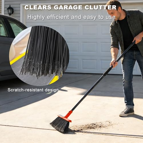Large Angle Brooms Indoor Outdoor Broom with Long Handle Stiff Bristle Sweeper for Kitchen Garage Deck Courtyard Lobby Patio Lawn Leaves (Red) - color: Red