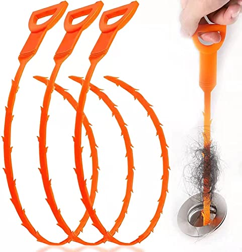 3 Pack 25 Inch Hair Snake Hair Drain Clog Remover Cleaning Tool Drain Opener sink snake Drain Auger Hair Remover Tool For Sewer, Toilet, Shower Kitchen Sink, Bathroom Tub