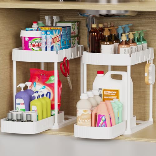 Ukeetap 2 Pack Multi-Purpose Pull-Out Storage Organizers, Under Sink & Cabinet Storage, 12.8 Inch, White - color: White, size: 12.8 Inch