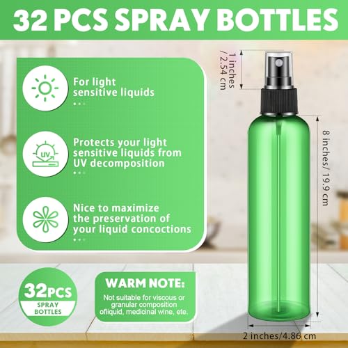 Eccliy 32 Pcs 8 oz Spray Bottles Fine Mist Cleaning Bottles Clear Empty Plastic Travel Sprayer Refillable Sprayer with Cap for Cleaning Solutions Oils Travel Perfumes(Green,Clear) - color: Green, style: Clear