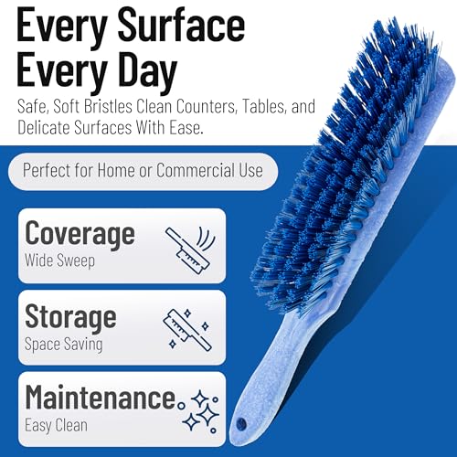 SPARTA 8 Inch Soft Counter Brush with Polyester Bristles and 5 Inch Handle, Color Coded Handheld Broom for Tables Countertops and Foodservice Surfaces, 13 Inch Overall Length, Blue, Pack of 6 - color: Blue