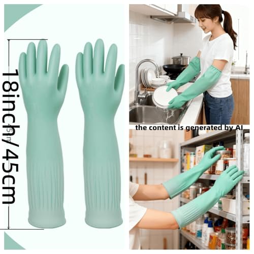 Waterproof Thickened Latex Household Cleaning 18inch Gloves Red Long Sleeved Heavy-duty Reusable 2 Pairs Black - color: Green, size: Small