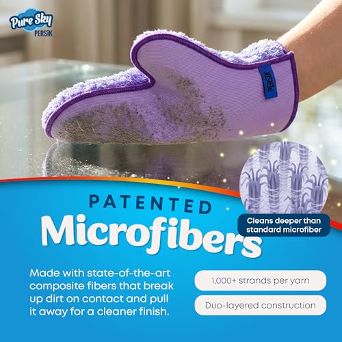 persik Pure-Sky Ultra Microfiber Cleaning Glove – JUST ADD Water No Detergents Needed - 2-in1, Combination for Glass and Multipurpose – Streak Free Magic Window Polishing Glove - Removes Stains, Dust - style: Glass and Multipurpose Glove