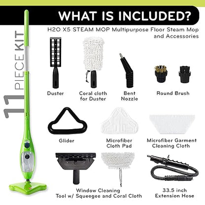 H2O X5 Steam Mop & Handheld Steam Cleaner | 5-in-1 Floor Steamer | Hardwood, Tile & Laminate Cleaner | Carpet Glider Included | Grout, Window & Garment Attachments
