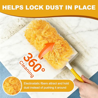 52 Pcs Disposable Duster Refills, 360° Heavy Duty Duster Dusting Replacement Heads with Electrostatic Adsorption, 5X Microfibers Dusters with 2 Handle for Home, Ceiling Fan, Furniture, Office
