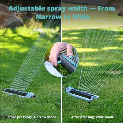 QUOBAS Heavy Duty Oscillating Sprinkler, 18-Hole Nozzle with Zinc Alloy Metal Base, Adjustable Flow Control & Spray Width, with Cleaning Pin, Garden, Yard - color: Black