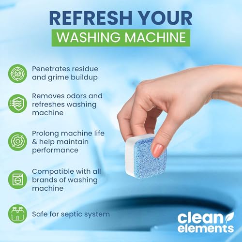 Washing Machine Cleaner Tablets 24 Pack – Deep Cleaning Descaler for HE, Front & Top Load Washers – Septic Safe, Eco-Friendly Freshener, Helps Maintain a Clean Drum – 12 Month Supply - size: 1 Count (Pack of 24)