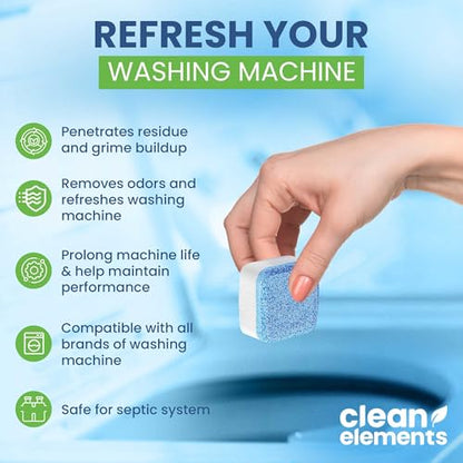 Washing Machine Cleaner Tablets 24 Pack – Deep Cleaning Descaler for HE, Front & Top Load Washers – Septic Safe, Eco-Friendly Freshener, Helps Maintain a Clean Drum – 12 Month Supply - size: 1 Count (Pack of 24)