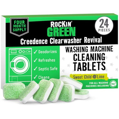 Rockin' Green Deep Cleaning and Deodorizing Tablets for Dishwashers, Washing Machines, and Garbage Disposals, Removes Odor and Residue (Washing Machine Cleaning Tablets, 24 Pack) - size: 1 Count (Pack of 24), style: Washing Machine Cleaning Tablets