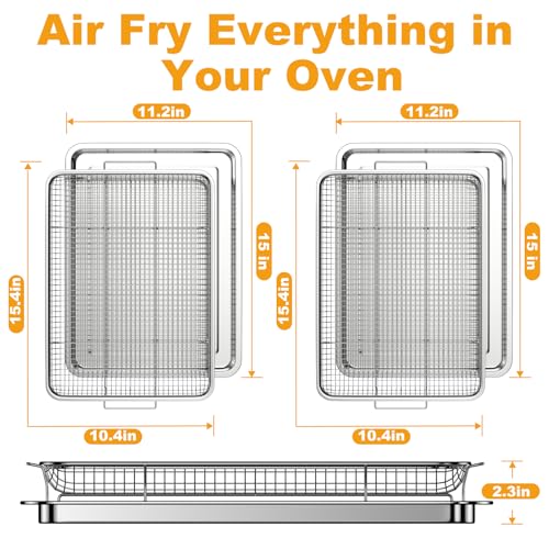 DONGULI Air Fryer Basket Oven - 2 Set Large Air Fryer Basket and Tray Stainless Steel Oven Air Fryer Rack Pan Accessories for Baking 15.4"x11.2" - size: Large-2 Pack-15.7"x11.8"