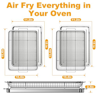 DONGULI Air Fryer Basket Oven - 2 Set Large Air Fryer Basket and Tray Stainless Steel Oven Air Fryer Rack Pan Accessories for Baking 15.4"x11.2" - size: Large-2 Pack-15.7"x11.8"